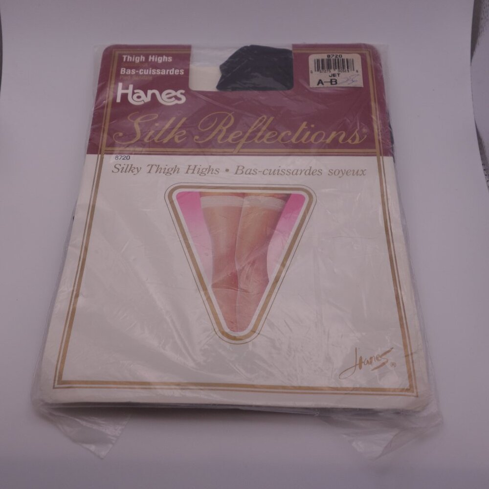 Vintage Hanes Silk Reflections Sandalfoot 8720 JET Size A-B Thigh Highs